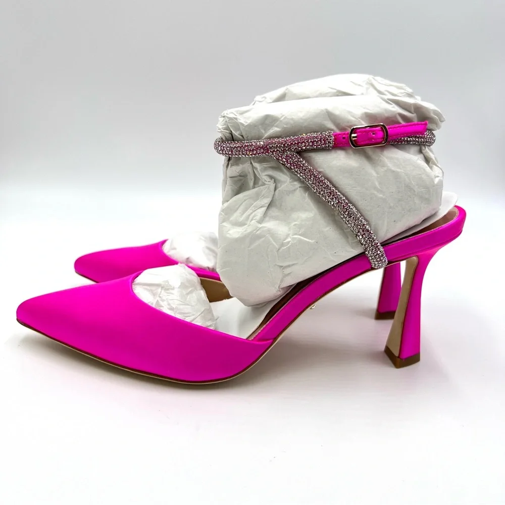 Badgley Mischka Size 5.5 Kamilah Hot Pink Jeweled Point Toe‎ Heels Pumps Shoes